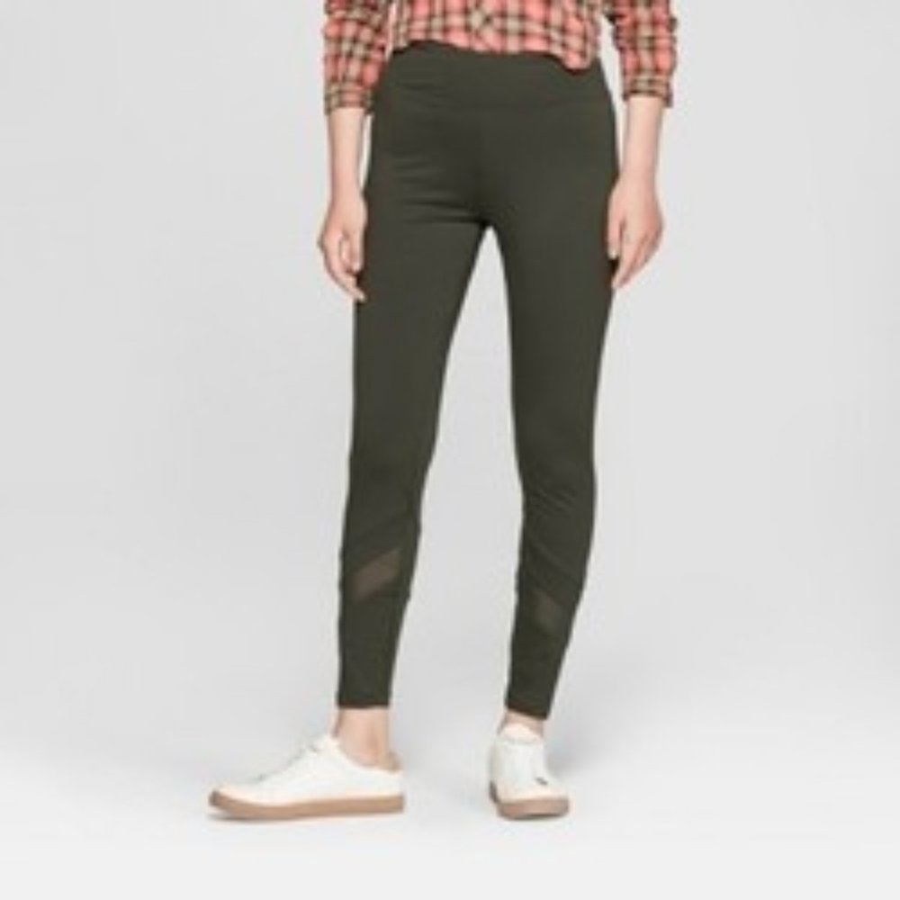 Women's Mesh Piecing Hosiery Leggings - Olive XL